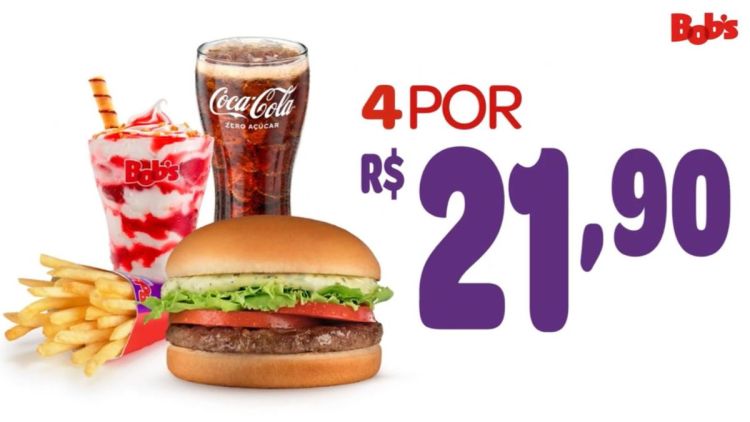 Bob's entra na guerra dos fast foods e lança combo de 4 itens por R$ 21,90